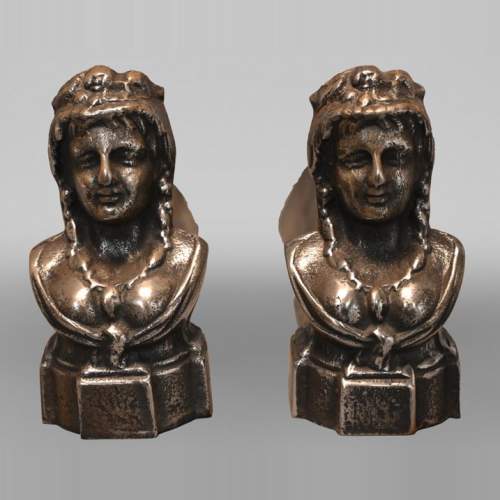 Pair of andirons with female busts
