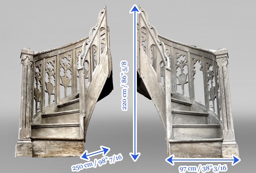 Pair of Neo-Gothic Church Pulpit Staircases in Carved Oak-6