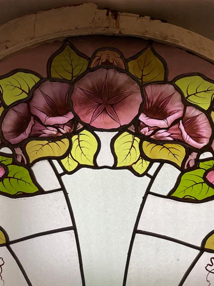 KOENIG & LAFITTE - Art Nouveau stained glass window with bindweed KOENIG & LAFITTE - Art Nouveau stained glass window with bindweed-3