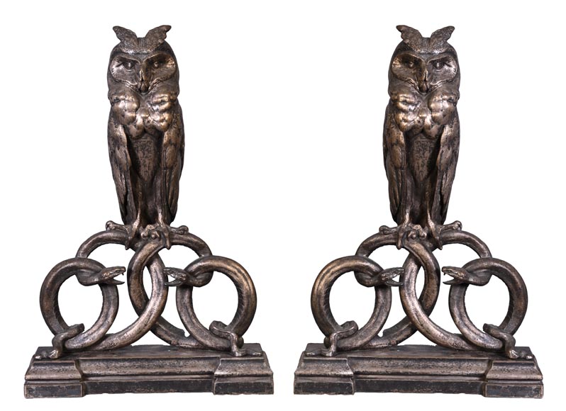 E. CLAVIER, Andirons with Eurasian Eagle-Owls, 1867 World's Fair-1