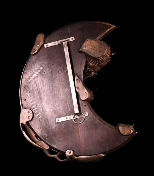 MARNYHAC House (attributed), Japanese-style crescent moon mirror decorated with a bronze dragon with a brown patina MARNYHAC House (attributed), Japanese-style crescent moon mirror decorated with a bronze dragon with a brown patina-7