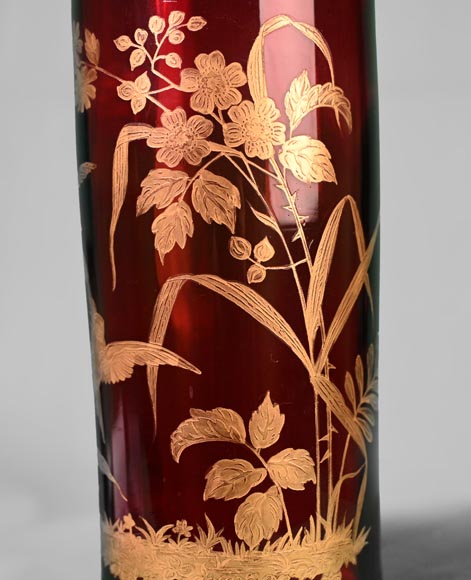 BACCARA - Pair of Japanese style vases in red crystal BACCARA - Pair of Japanese style vases in red crystal-5