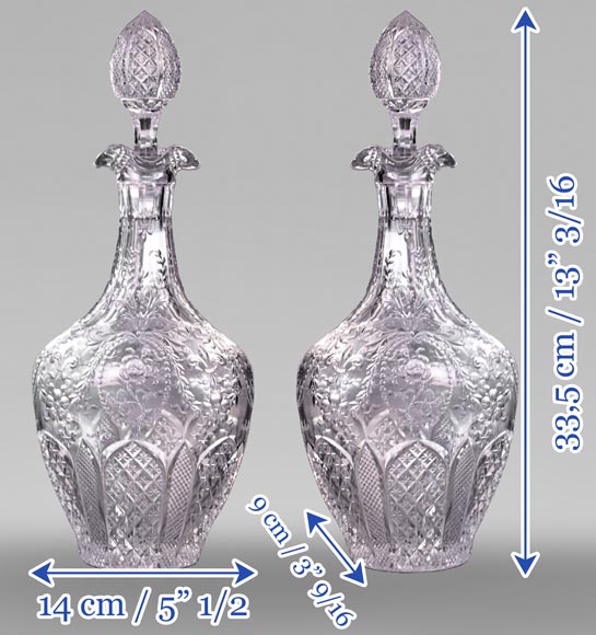 Pair of Engraved Crystal Wine Decanters, Cristallerie de Saint-Louis-14