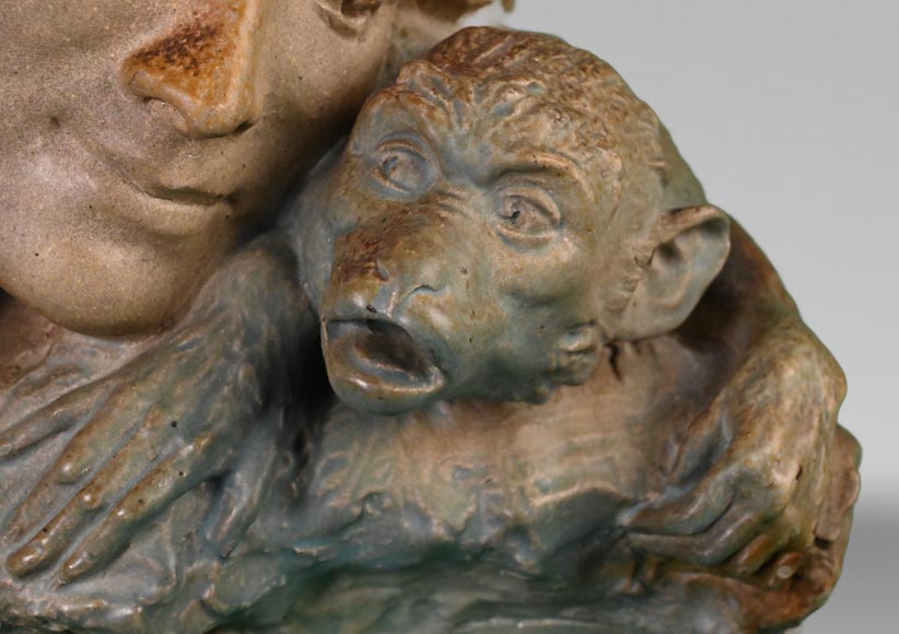 Georges ENGRAND and Émile MULLER, Planter with Three Faces of a Young Women and a Monkey, circa 1896 Georges ENGRAND and Émile MULLER, Planter with Three Faces of a Young Women and a Monkey, circa 1896-4