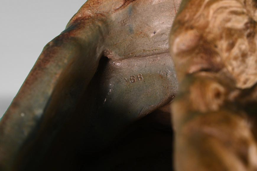 Georges ENGRAND and Émile MULLER, Planter with Three Faces of a Young Women and a Monkey, circa 1896 Georges ENGRAND and Émile MULLER, Planter with Three Faces of a Young Women and a Monkey, circa 1896-6