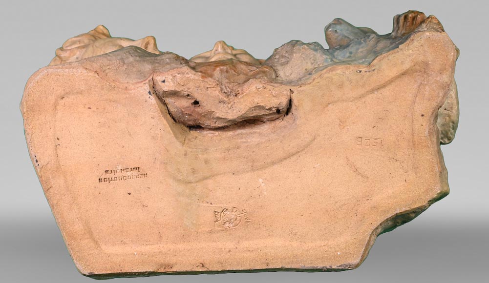 Georges ENGRAND and Émile MULLER, Planter with Three Faces of a Young Women and a Monkey, circa 1896 Georges ENGRAND and Émile MULLER, Planter with Three Faces of a Young Women and a Monkey, circa 1896-7