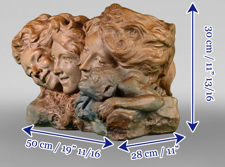 Georges ENGRAND and Émile MULLER, Planter with Three Faces of a Young Women and a Monkey, circa 1896 Georges ENGRAND and Émile MULLER, Planter with Three Faces of a Young Women and a Monkey, circa 1896-10