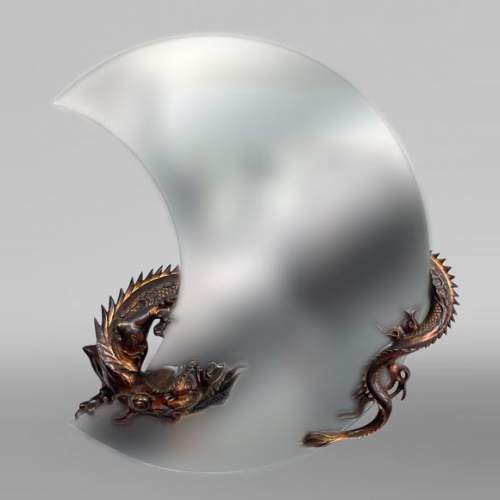 Gabriel Viardot (attributed to), Japanese-style mirror in the shape of a crescent moon adorned with bronze dragons