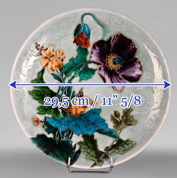 Théodore DECK, Decorative Dish in Glazed Ceramic with Poppy Flowers Théodore DECK, Decorative Dish in Glazed Ceramic with Poppy Flowers-10