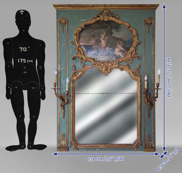 Louis XV period gilded trumeau with sconces and decorated with a painting Louis XV period gilded trumeau with sconces and decorated with a painting-14