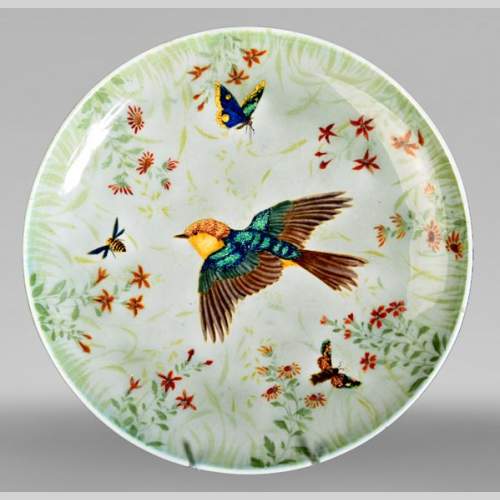 Théodore DECK, Dish decorated with iridescent bird and insects, circa 1880-1900