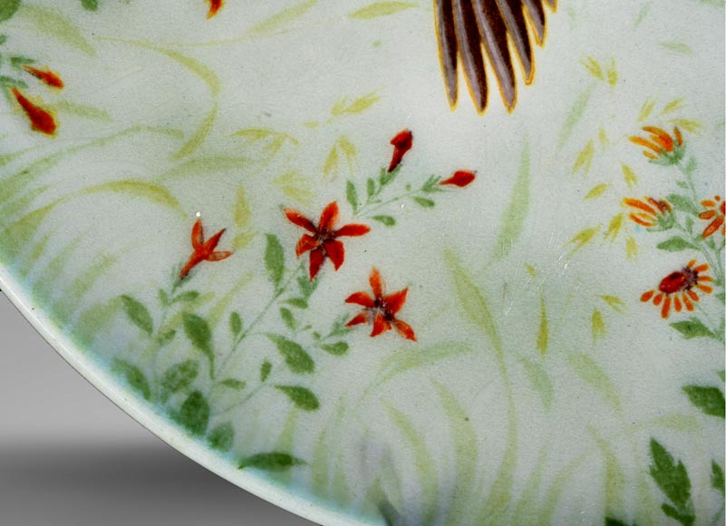 Théodore DECK, Dish decorated with iridescent bird and insects, circa 1880-1900 Théodore DECK, Dish decorated with iridescent bird and insects, circa 1880-1900-8