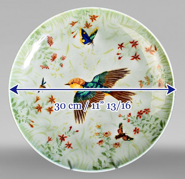 Théodore DECK, Dish decorated with iridescent bird and insects, circa 1880-1900 Théodore DECK, Dish decorated with iridescent bird and insects, circa 1880-1900-11