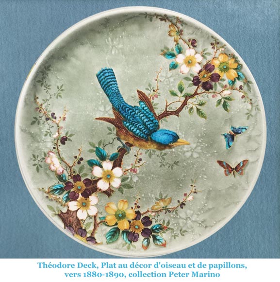Théodore DECK, Dish decorated with iridescent bird and insects, circa 1880-1900 Théodore DECK, Dish decorated with iridescent bird and insects, circa 1880-1900-12
