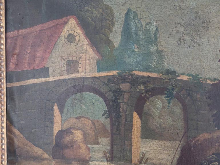 Louis XVI period trumeau decorated with an oil on canvas depicting a river bank Louis XVI period trumeau decorated with an oil on canvas depicting a river bank-3