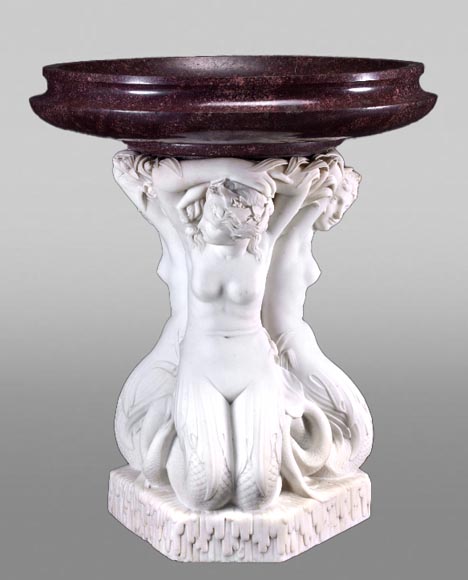 Jean-Jacques FEUCHÈRE (attributed to), Jardiniere with Three Tritonesses in Porphyry and Marble, first half of the 19th century Jean-Jacques FEUCHÈRE (attributed to), Jardiniere with Three Tritonesses in Porphyry and Marble, first half of the 19th century-0