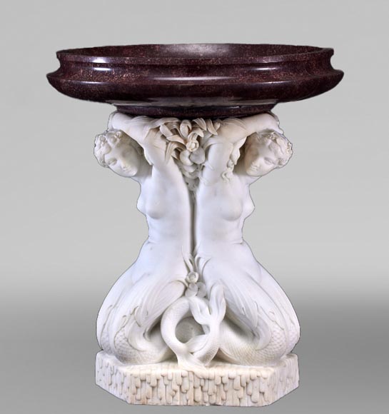 Jean-Jacques FEUCHÈRE (attributed to), Jardiniere with Three Tritonesses in Porphyry and Marble, first half of the 19th century Jean-Jacques FEUCHÈRE (attributed to), Jardiniere with Three Tritonesses in Porphyry and Marble, first half of the 19th century-5