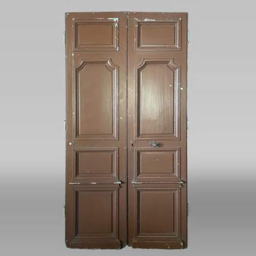 Large Antique Molded Double Door in Softwood, Oxblood Red Paint