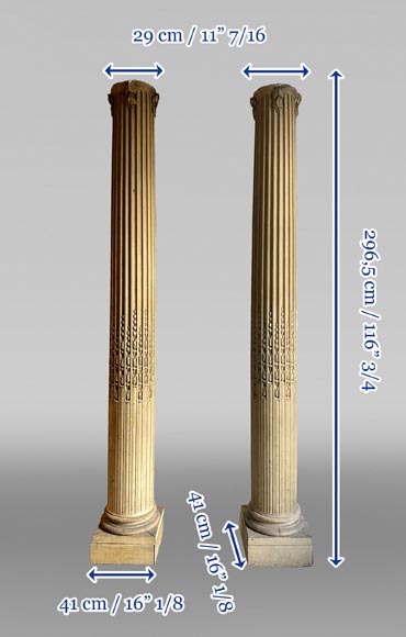 Pair of columns with oak leaves in carved wood and stucco, late 19th century Pair of columns with oak leaves in carved wood and stucco, late 19th century-8