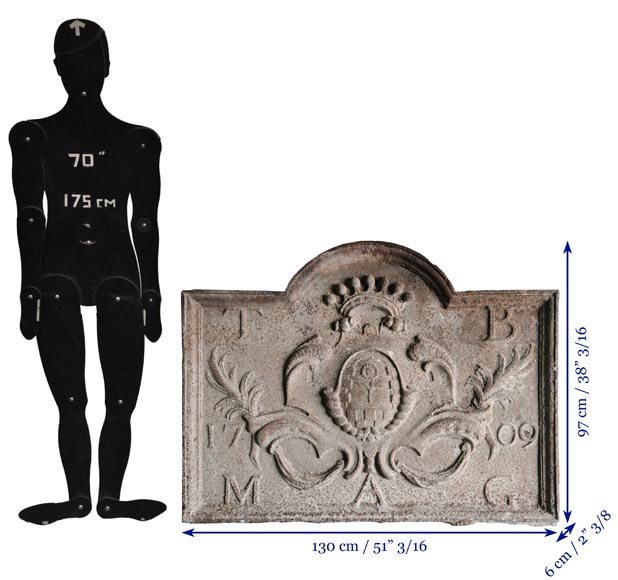 Important Cast Iron Fireback with a Sunflower, Dated 1709 Important Cast Iron Fireback with a Sunflower, Dated 1709-11