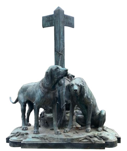 Auguste-Nicolas CAÏN, two monumental bronze groups, original stone bases, 1893 Auguste-Nicolas CAÏN, two monumental bronze groups, original stone bases, 1893-2