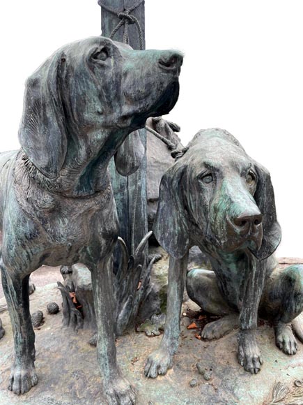 Auguste-Nicolas CAÏN, two monumental bronze groups, original stone bases, 1893 Auguste-Nicolas CAÏN, two monumental bronze groups, original stone bases, 1893-7