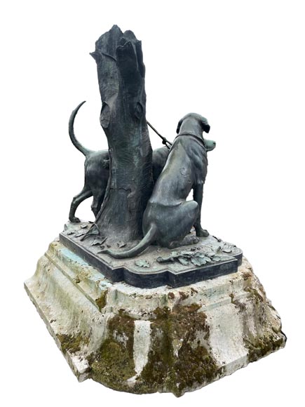 Auguste-Nicolas CAÏN, two monumental bronze groups, original stone bases, 1893 Auguste-Nicolas CAÏN, two monumental bronze groups, original stone bases, 1893-9