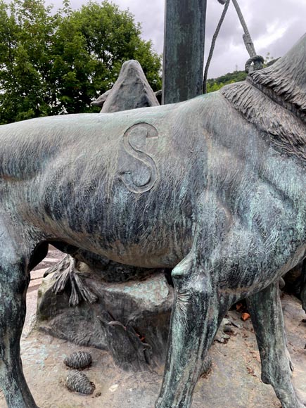 Auguste-Nicolas CAÏN, two monumental bronze groups, original stone bases, 1893 Auguste-Nicolas CAÏN, two monumental bronze groups, original stone bases, 1893-11