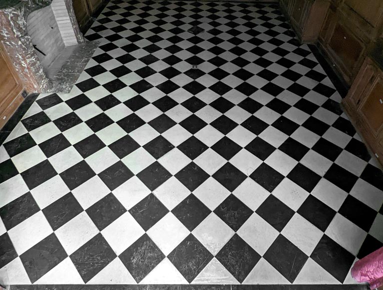 Checkerboard floor in stone and black marble . Checkerboard floor in stone and black marble .-3