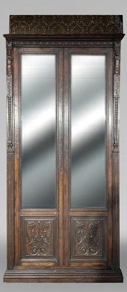 Monumental Napoleon III Carved Oak Glazed Double Door - Renaissance Style-0