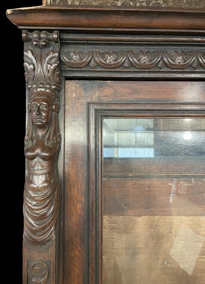 Monumental Napoleon III Carved Oak Glazed Double Door - Renaissance Style-2