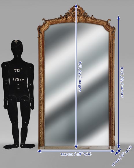 Large Regence style gilded trumeau topped by a shell Large Regence style gilded trumeau topped by a shell-7