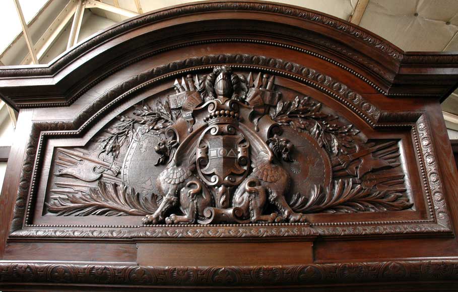 Large Oak antique mantel with Hood from a Chateau Large Oak antique mantel with Hood from a Chateau-1