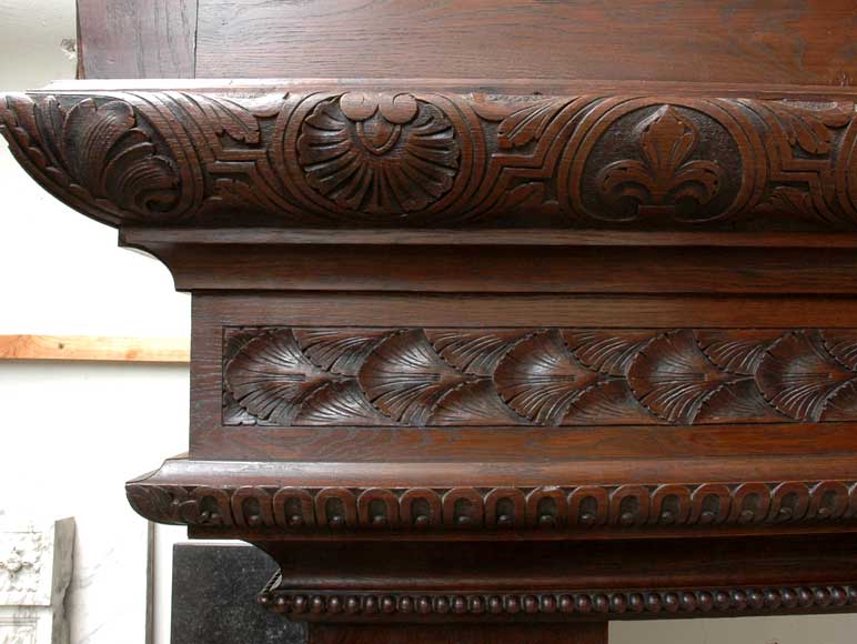 Large Oak antique mantel with Hood from a Chateau Large Oak antique mantel with Hood from a Chateau-7