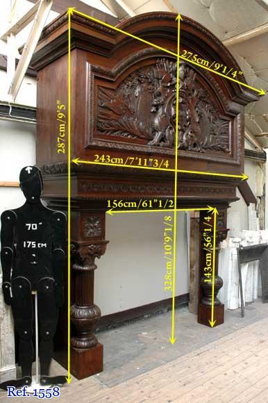 Large Oak antique mantel with Hood from a Chateau Large Oak antique mantel with Hood from a Chateau-13