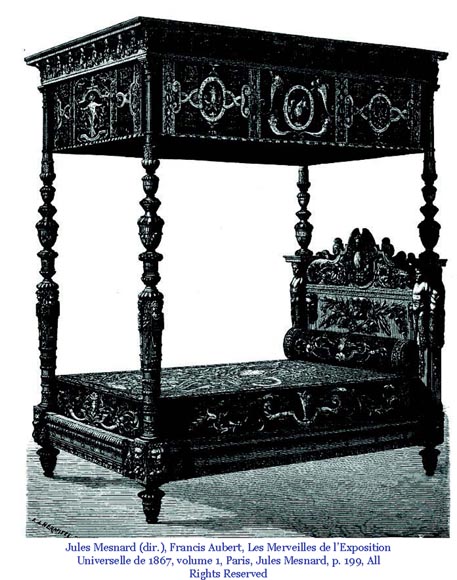 Jean-Paul MAZAROS (1823-1900), Neo-Renaissance four-poster bed in carved walnut Jean-Paul MAZAROS (1823-1900), Neo-Renaissance four-poster bed in carved walnut-16