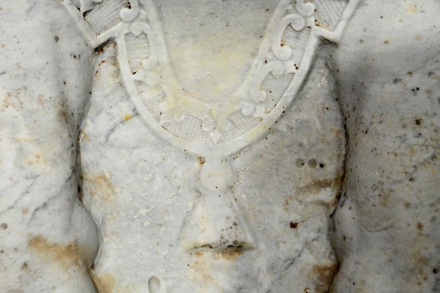 Pair of Sculpted Carrara Marble Sphinxes, 19th Century-8