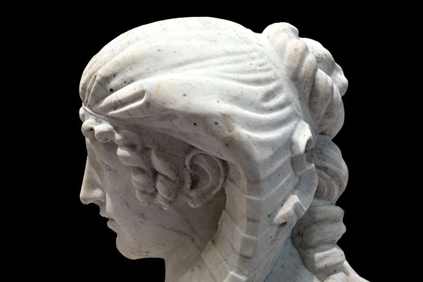 Pair of Sculpted Carrara Marble Sphinxes, 19th Century-9