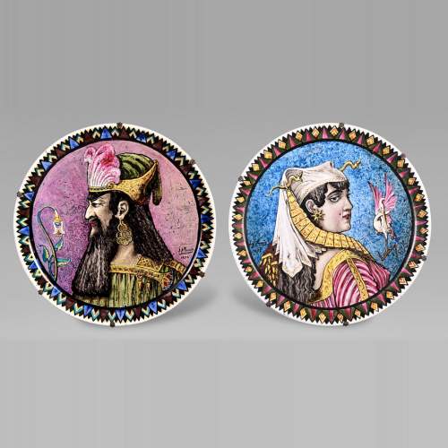 BALLEROY & Co. (porcelain), Joseph Albert PONSIN (painter), Pair of Decorative Plates Adorned with Portraits of an Assyrian Man and Woman, 1876?