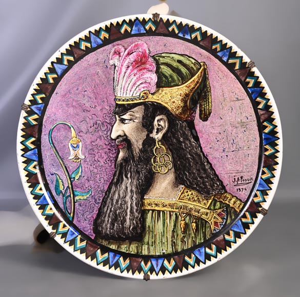 BALLEROY & Co. (porcelain), Joseph Albert PONSIN (painter), Pair of Decorative Plates Adorned with Portraits of an Assyrian Man and Woman, 1876? BALLEROY & Co. (porcelain), Joseph Albert PONSIN (painter), Pair of Decorative Plates Adorned with Portraits of an Assyrian Man and Woman, 1876?-1
