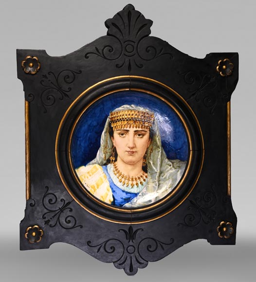 B&Cie (porcelain), Charles POYARD (stamper), Félix FLICK (painter), Ornamental Dish With Portrait of a Berber Woman in its Wooden Frame, 1878 B&Cie (porcelain), Charles POYARD (stamper), Félix FLICK (painter), Ornamental Dish With Portrait of a Berber Woman in its Wooden Frame, 1878-0