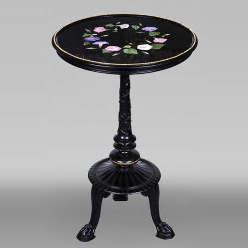 Julien-Nicolas RIVART, Napoleon III Style Gueridon by Julien-Nicolas RIVART – Floral Marquetry on Marble Top
