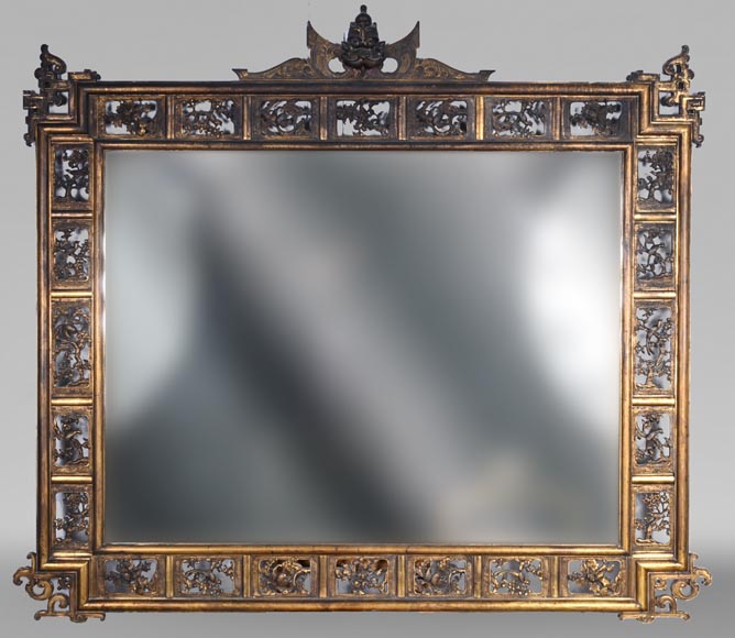 Maison MARNYHAC (attrib.) – Gilt bronze openwork mirror with Vietnamese-style decoration Maison MARNYHAC (attrib.) – Gilt bronze openwork mirror with Vietnamese-style decoration-0