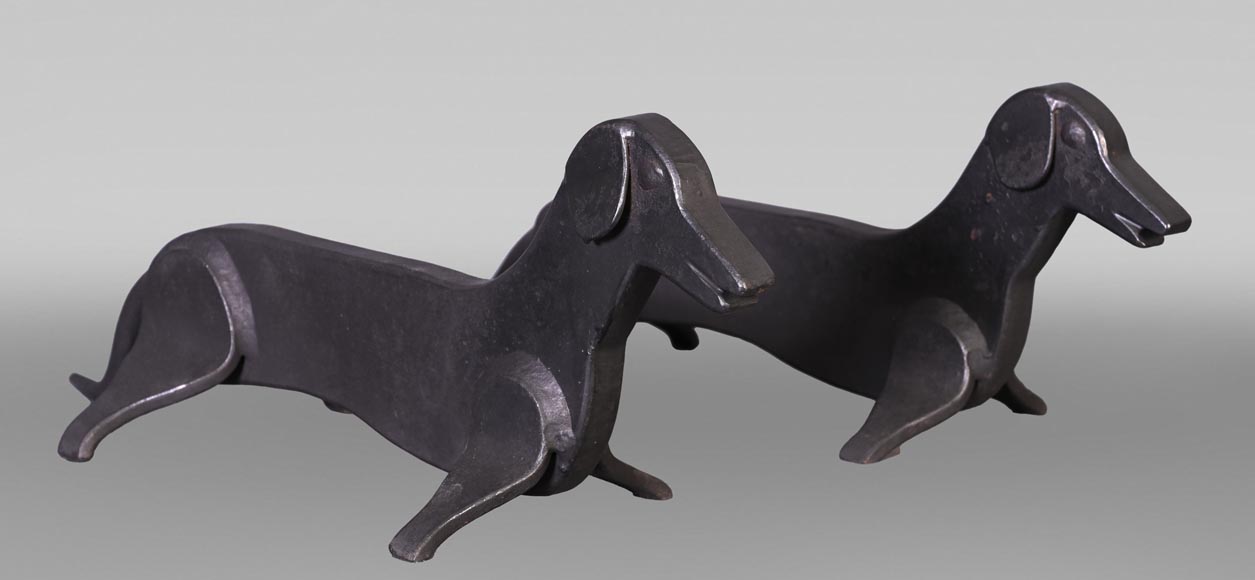Pair of Wrought Iron Dachshund Andirons, 1950 Pair of Wrought Iron Dachshund Andirons, 1950-0
