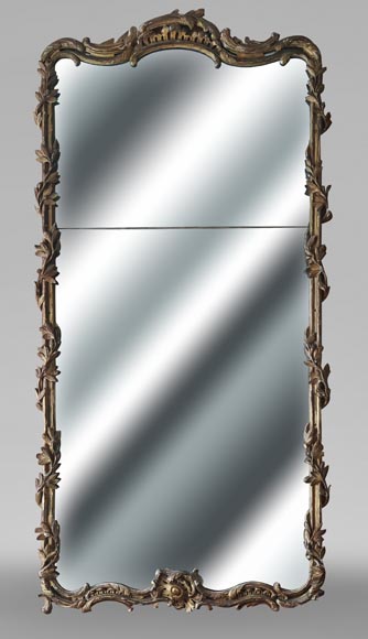 Louis XV period trumeau with olive garland, in carved wood-0