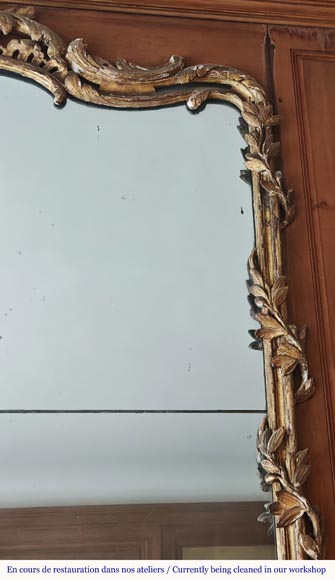 Louis XV period trumeau with olive garland, in carved wood-1