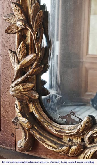 Louis XV period trumeau with olive garland, in carved wood-3