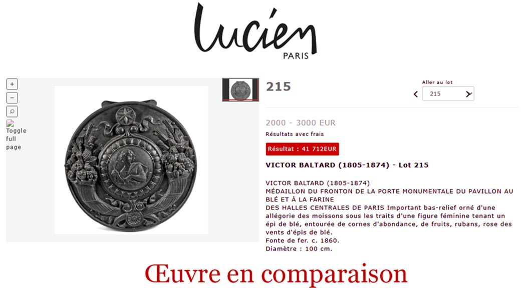 Victor BALTARD, Medallion from the Wheat and Flour Pavilion of the Paris Central Market, circa 1860-9