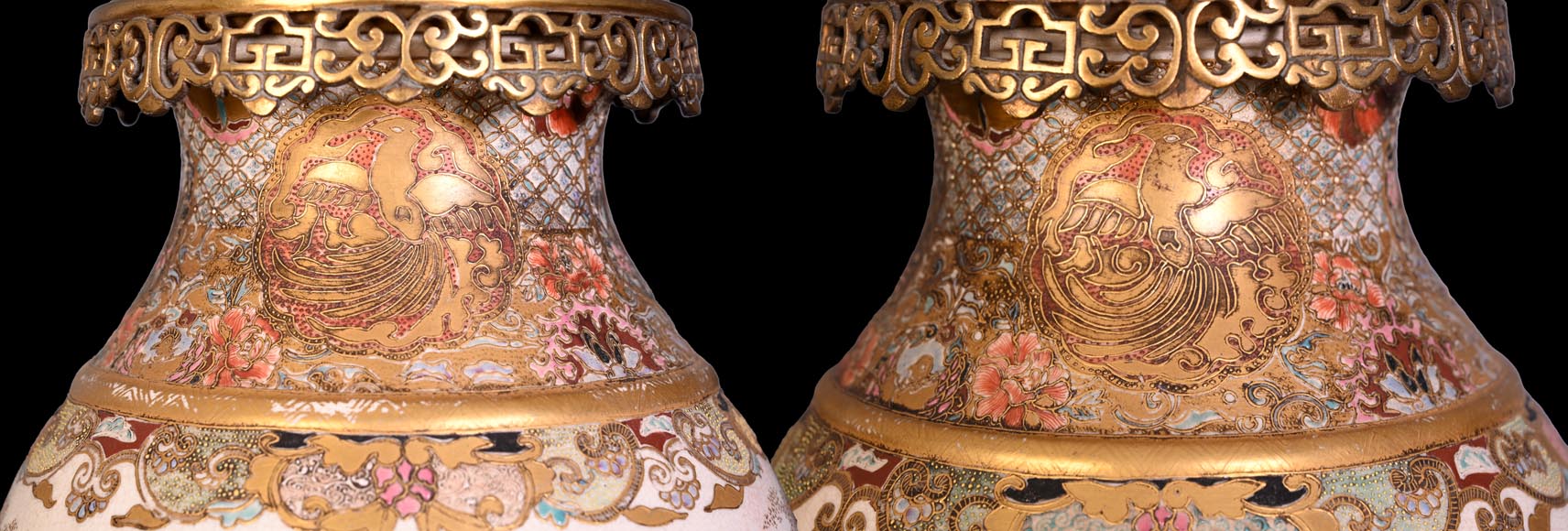 Pair of Oil Lamps in Satsuma Faience with Baccarat Opaline Globes – Second Half of the 19th Century-5