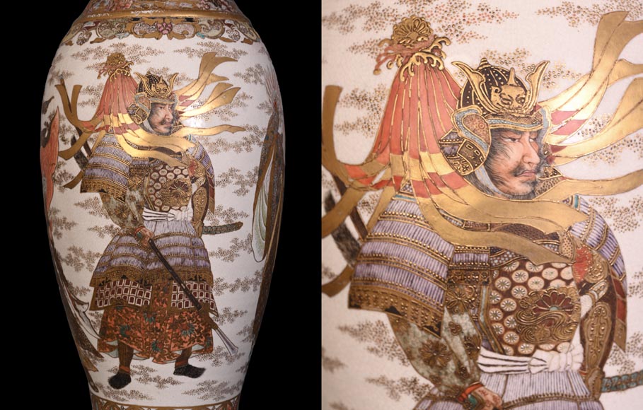 Pair of Oil Lamps in Satsuma Faience with Baccarat Opaline Globes – Second Half of the 19th Century-10